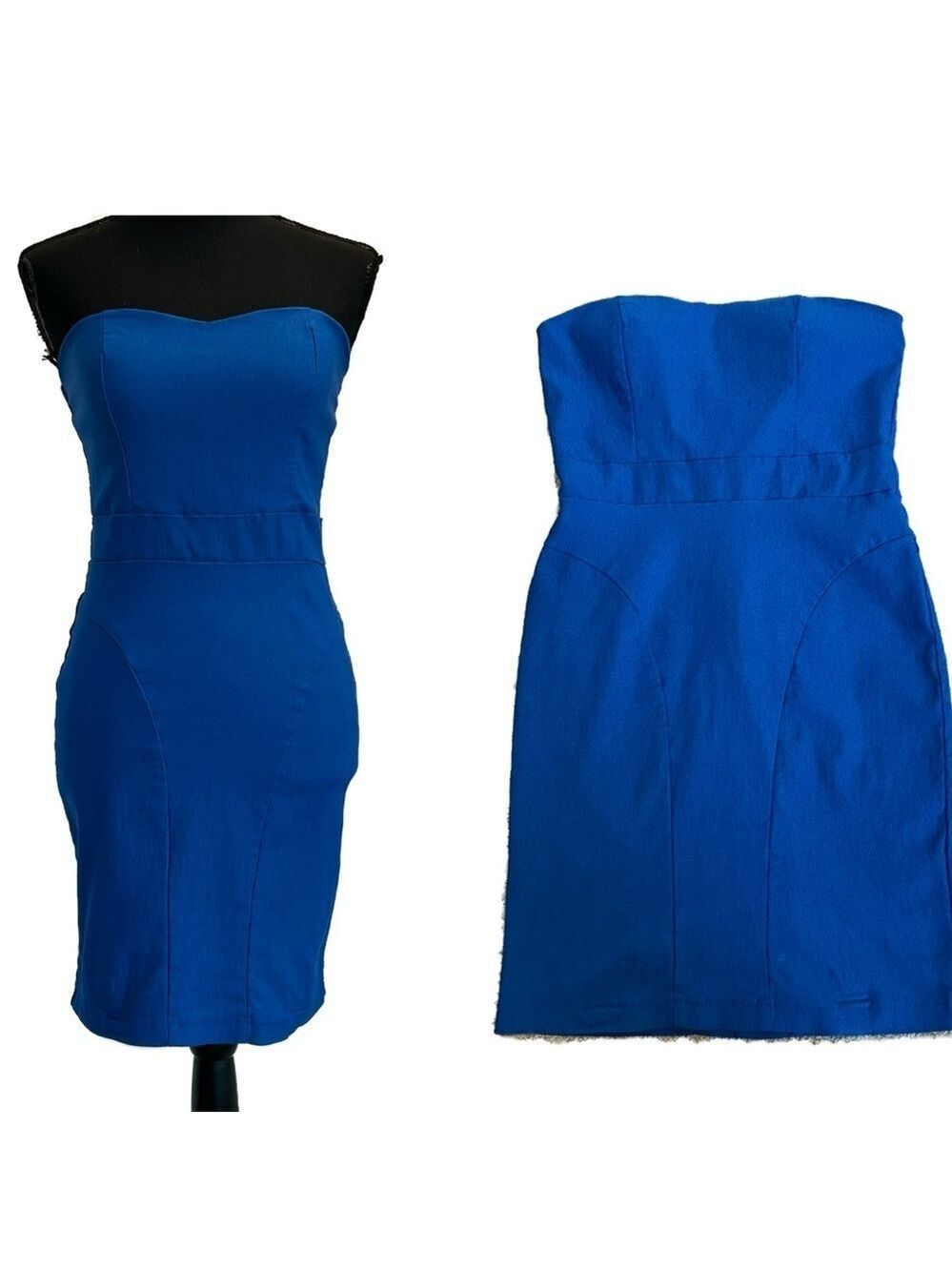 Seductions royal cobalt blue strapless Sweetheart neckline bodycon mini dress L